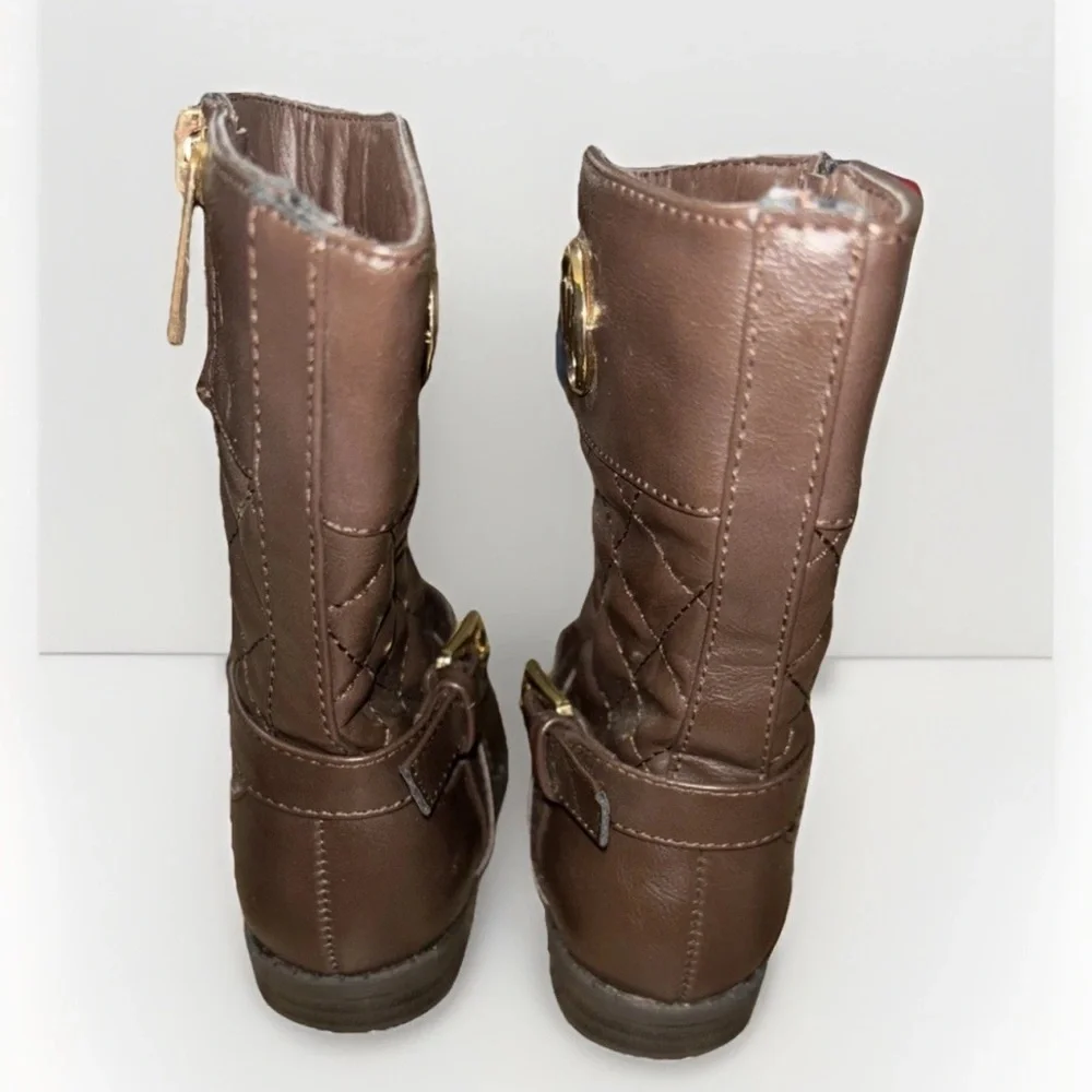MICHAEL KORS Baby Girl Toddler Sz 5‎ Brown Faux Leather Quilted Tall KATYA BOOTS